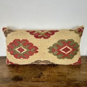 Vintage Wool Southwestern Kilim Lumbar Throw Pillow Cover | Boho Geometric